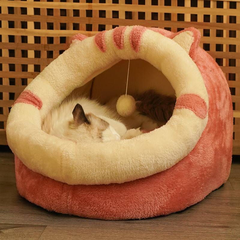 KFX-7580221 Cozy Semi-Enclosed Polar Fleece Cat Nest for Deep Sleep - Available in S, M, L Sizes