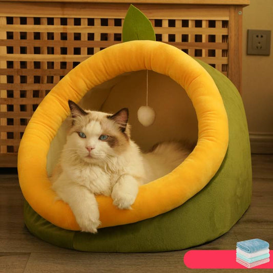 KFX-7580221 Cozy Semi-Enclosed Polar Fleece Cat Nest for Deep Sleep - Available in S, M, L Sizes