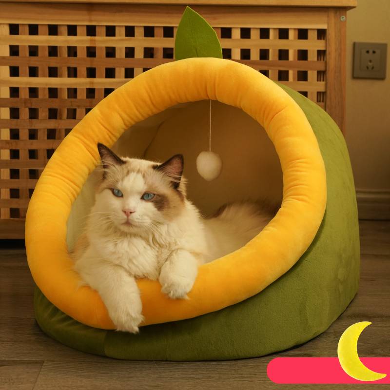 KFX-7580221 Cozy Semi-Enclosed Polar Fleece Cat Nest for Deep Sleep - Available in S, M, L Sizes