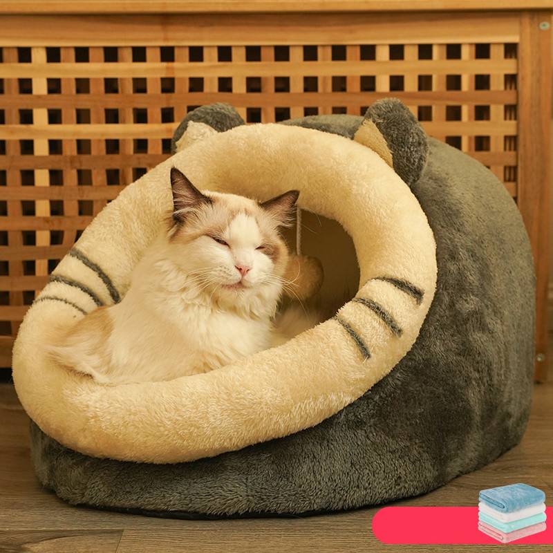 KFX-7580221 Cozy Semi-Enclosed Polar Fleece Cat Nest for Deep Sleep - Available in S, M, L Sizes