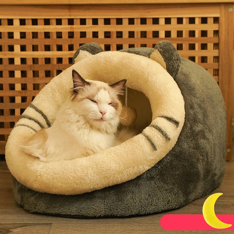 KFX-7580221 Cozy Semi-Enclosed Polar Fleece Cat Nest for Deep Sleep - Available in S, M, L Sizes