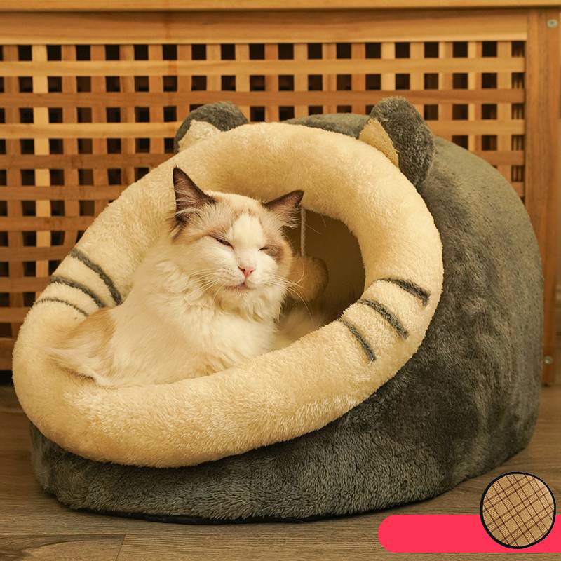 KFX-7580221 Cozy Semi-Enclosed Polar Fleece Cat Nest for Deep Sleep - Available in S, M, L Sizes