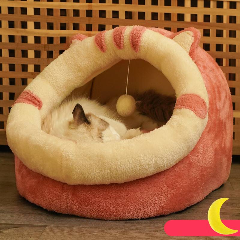 KFX-7580221 Cozy Semi-Enclosed Polar Fleece Cat Nest for Deep Sleep - Available in S, M, L Sizes
