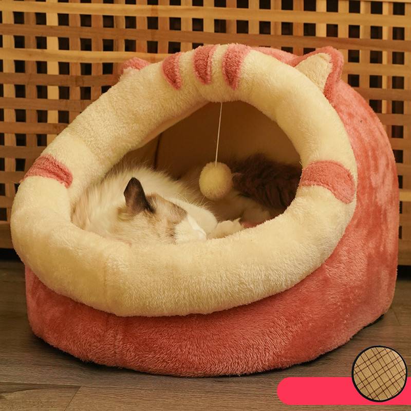 KFX-7580221 Cozy Semi-Enclosed Polar Fleece Cat Nest for Deep Sleep - Available in S, M, L Sizes