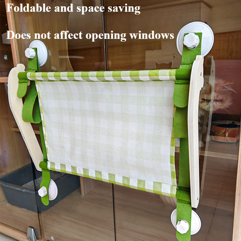 KFX-7583421 Durable Wooden Cat Window Hammock Bed with Stable Suction Cup Design