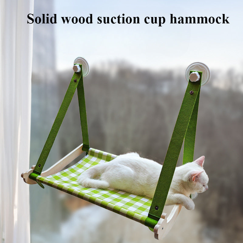 KFX-7583421 Durable Wooden Cat Window Hammock Bed with Stable Suction Cup Design