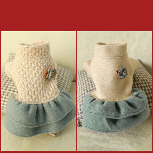 KFX-7584317 Cozy Casual Pet Woolen Dress - Polyester, European and American Style Skirt for All Pets