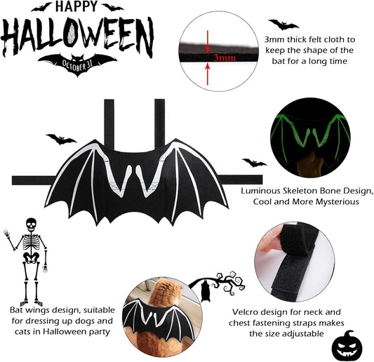 KFX-7591357 Luminous Skeleton Bone Bat Wings Dog Halloween Costume for Small to Large Pets