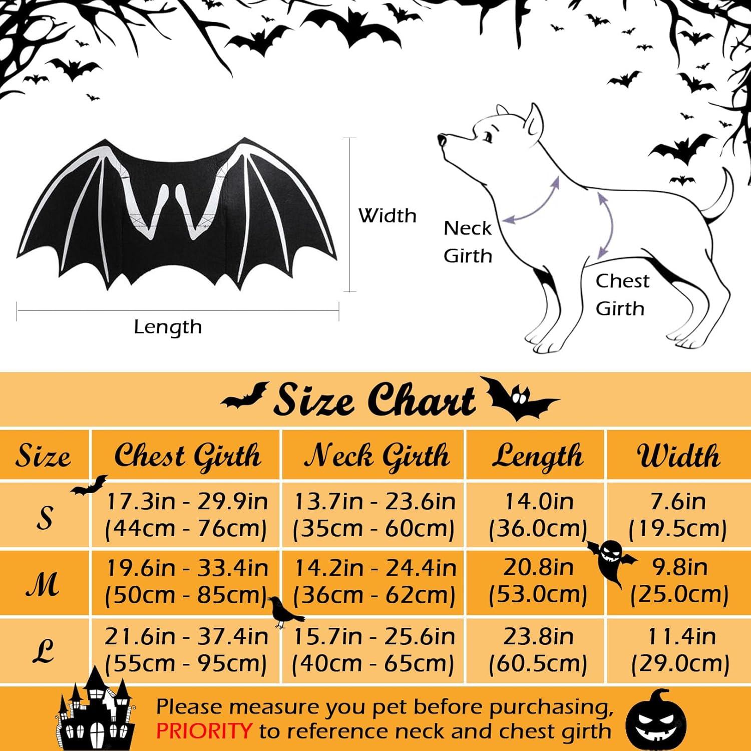 KFX-7591357 Luminous Skeleton Bone Bat Wings Dog Halloween Costume for Small to Large Pets