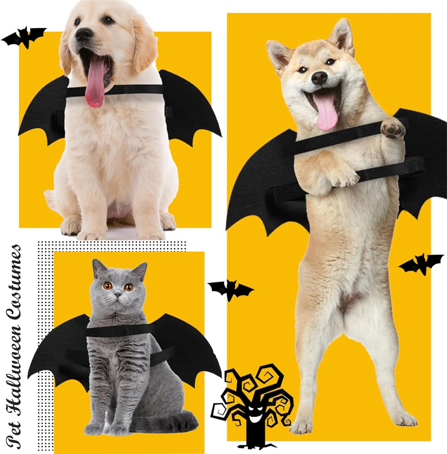 KFX-7591357 Luminous Skeleton Bone Bat Wings Dog Halloween Costume for Small to Large Pets