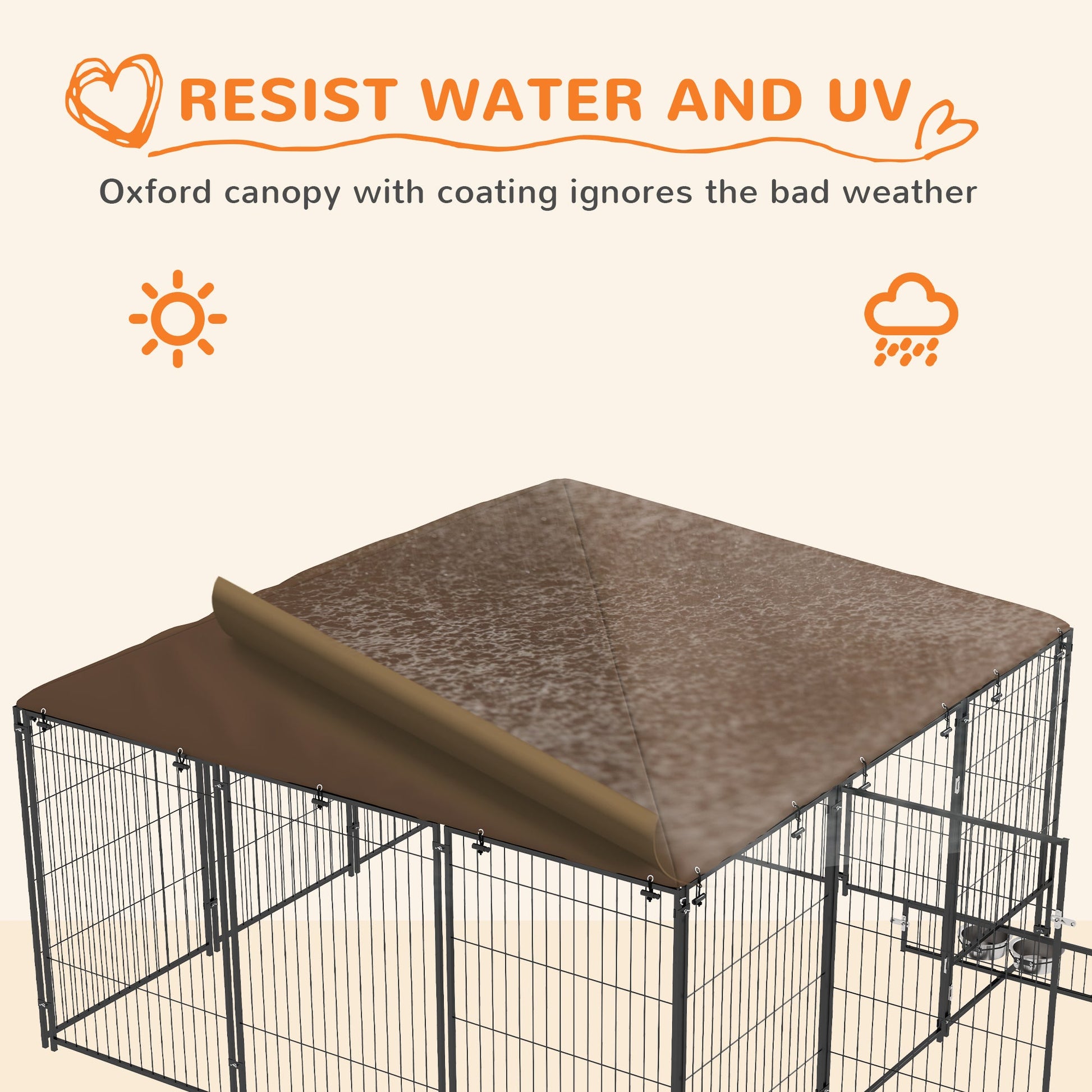 KFX-7595325 Spacious Outdoor Dog Kennel with Rotating Bowl Holders and Weather Protection