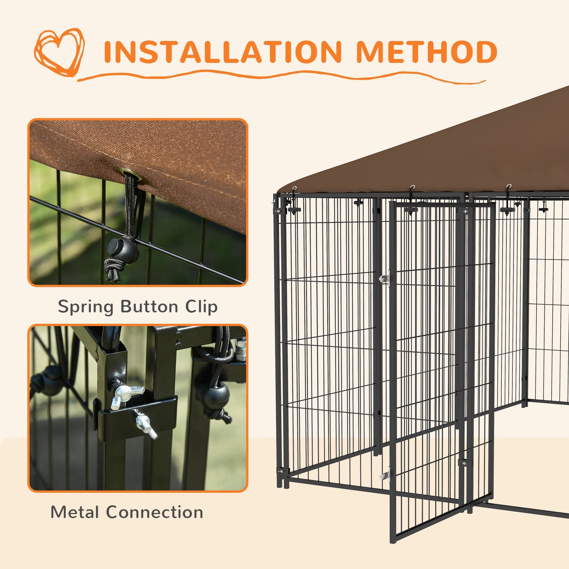 KFX-7595325 Spacious Outdoor Dog Kennel with Rotating Bowl Holders and Weather Protection