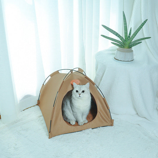 KFX-7596477 Foldable Outdoor Canvas Tent for Cats - Available in Off White, Gray, Coffee, Two Sizes