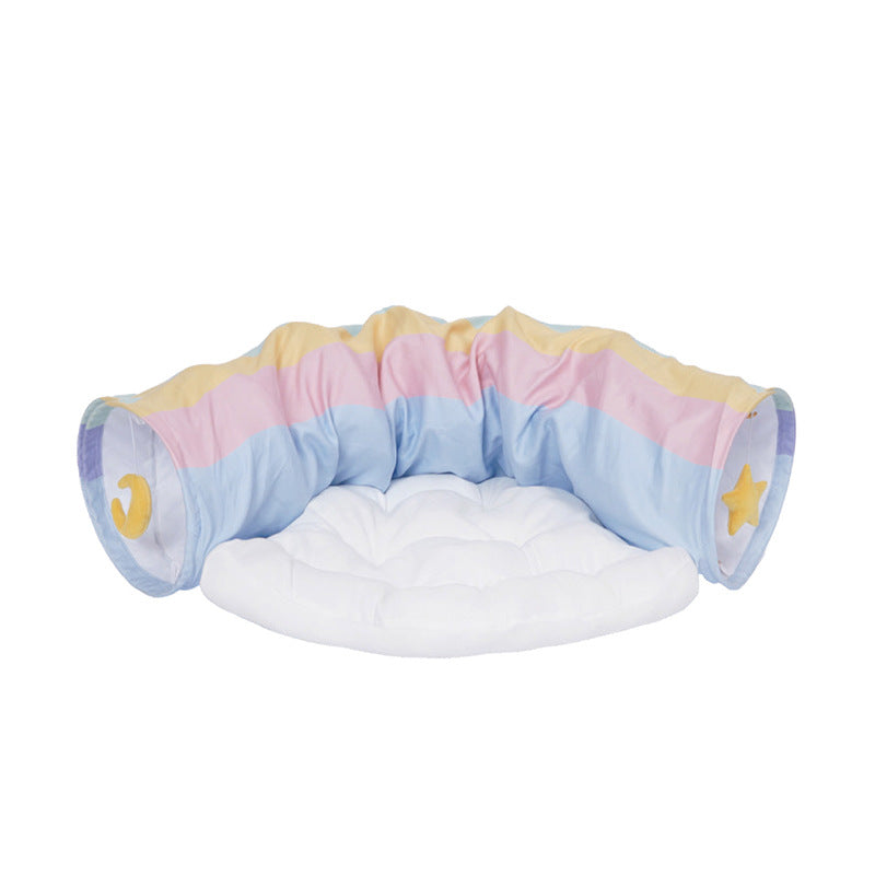 KFX-7596733 Rainbow Cat Tunnel Bed - Removable, Washable Fabric Pet Nest with Cat Litter, Four Seasons Use