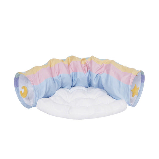 KFX-7596733 Rainbow Cat Tunnel Bed - Removable, Washable Fabric Pet Nest with Cat Litter, Four Seasons Use