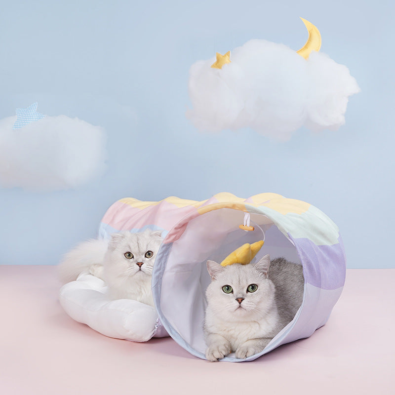 KFX-7596733 Rainbow Cat Tunnel Bed - Removable, Washable Fabric Pet Nest with Cat Litter, Four Seasons Use