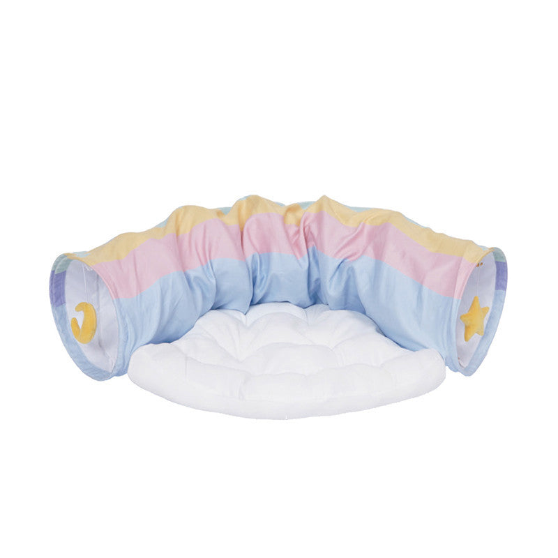 KFX-7596733 Rainbow Cat Tunnel Bed - Removable, Washable Fabric Pet Nest with Cat Litter, Four Seasons Use