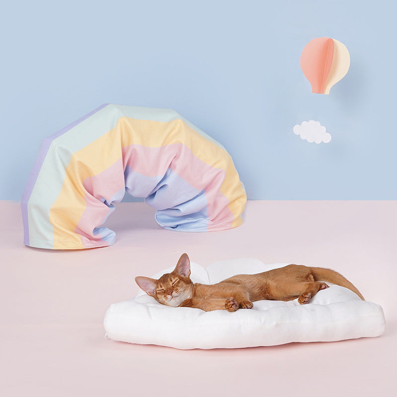 KFX-7596733 Rainbow Cat Tunnel Bed - Removable, Washable Fabric Pet Nest with Cat Litter, Four Seasons Use