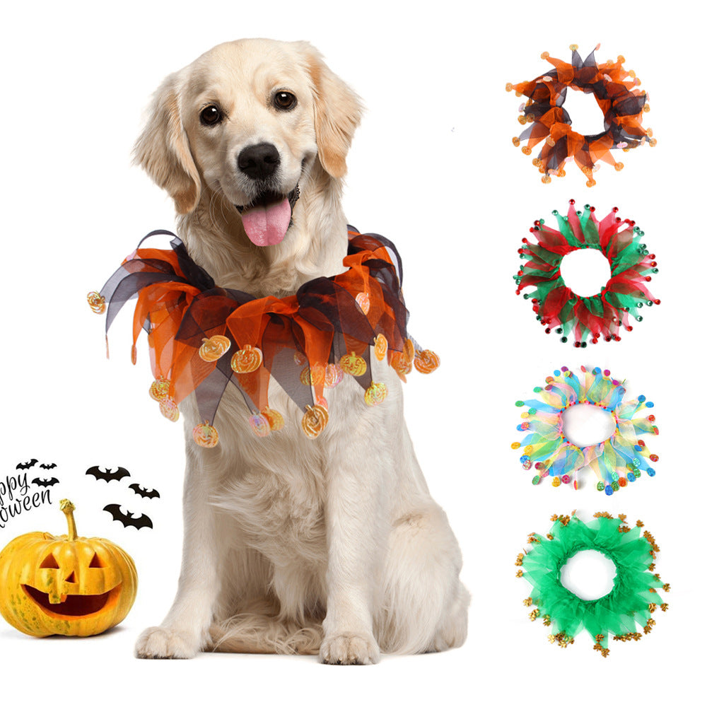 KFX-7599421 Colorful Tie-Dye Pet Collar for Dogs – Halloween & Christmas Designs, Free Size, Cloth Material