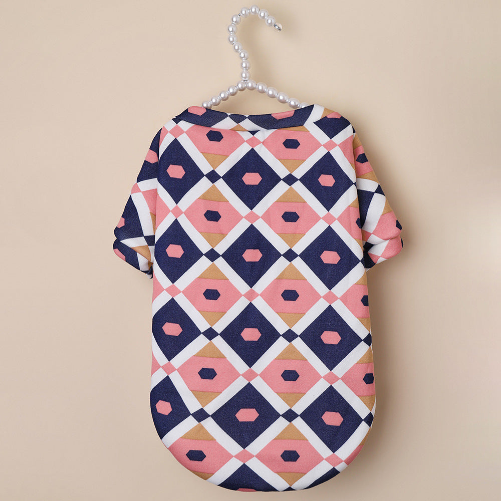 KFX-7602493 Plaid Thick Sweater for Cats in Dark Blue and Pink - Cozy and Stylish Pet Apparel