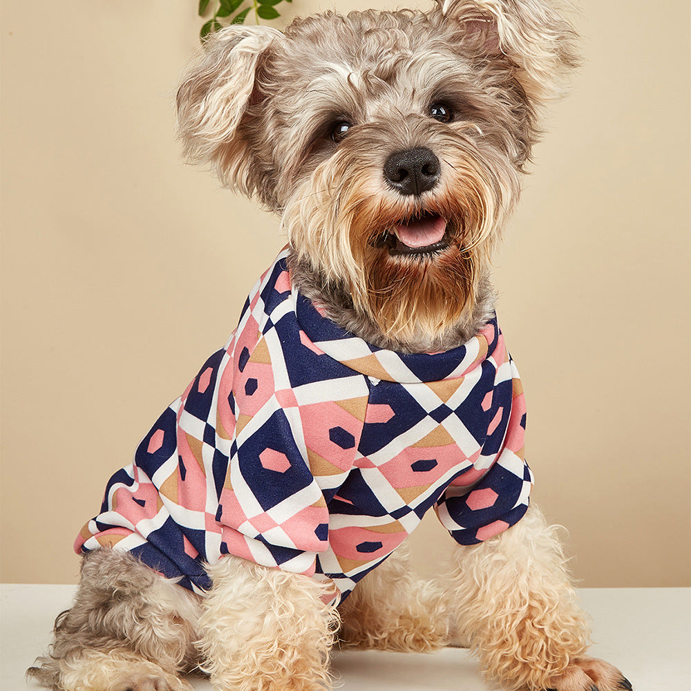 KFX-7602493 Plaid Thick Sweater for Cats in Dark Blue and Pink - Cozy and Stylish Pet Apparel