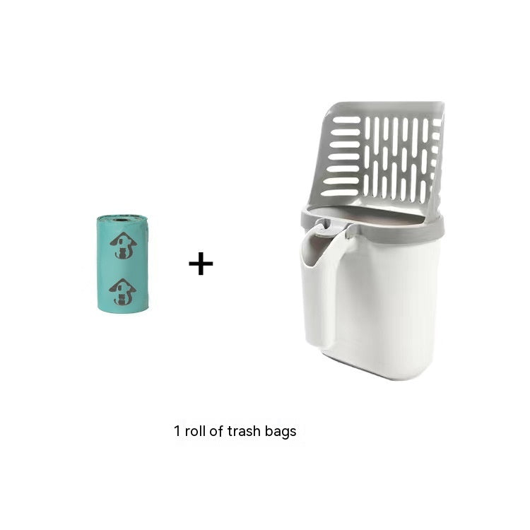 KFX-7603389 Portable Integrated Cat Litter Scoop with Garbage Bag Roll - Gray
