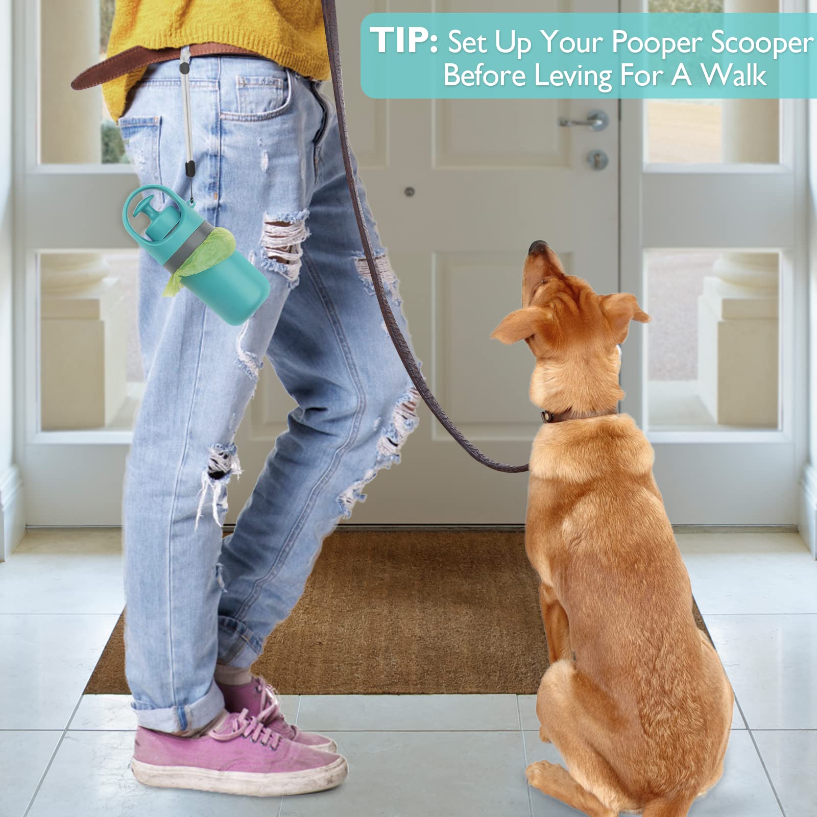 KFX-7604669 Compact Dog Poop Scooper with Built-In Bag Dispenser for Easy Waste Collection