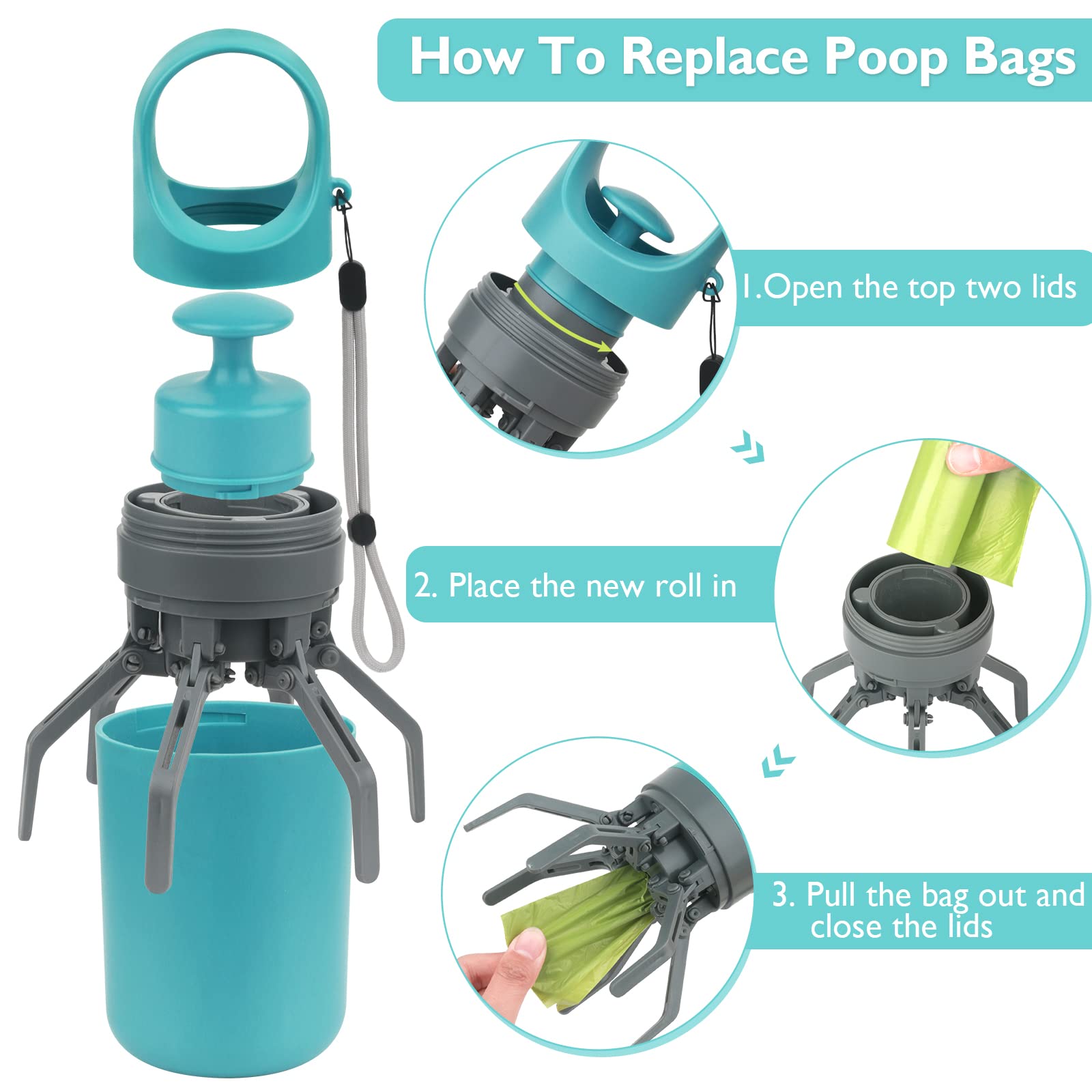 KFX-7604669 Compact Dog Poop Scooper with Built-In Bag Dispenser for Easy Waste Collection