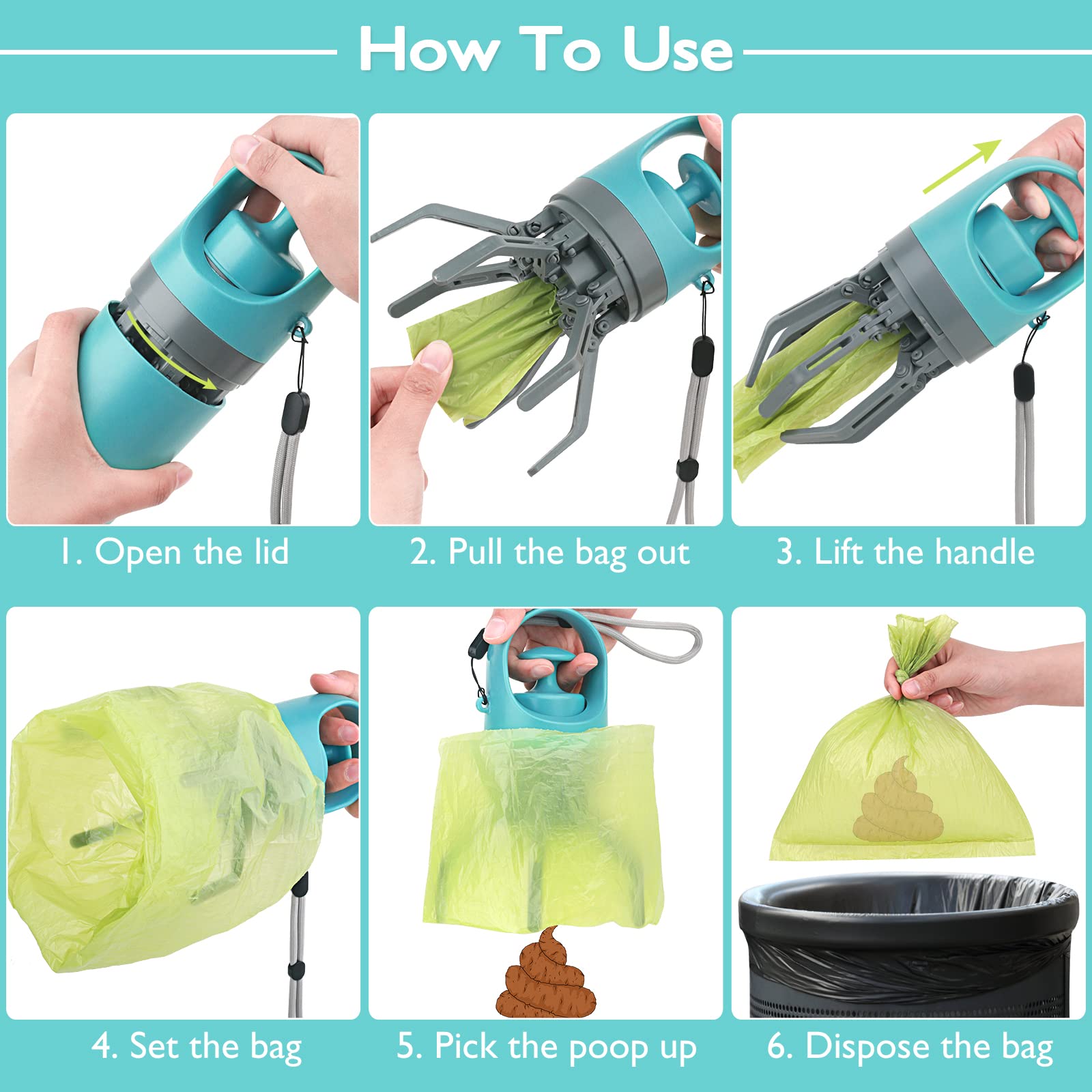 KFX-7604669 Compact Dog Poop Scooper with Built-In Bag Dispenser for Easy Waste Collection