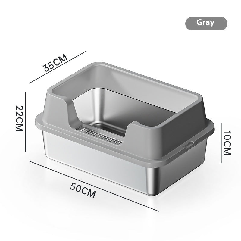 KFX-7606845 Deep Semi-Closed Stainless Steel Cat Litter Box with Various Height Options