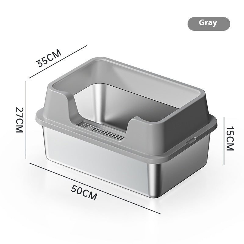 KFX-7606845 Deep Semi-Closed Stainless Steel Cat Litter Box with Various Height Options