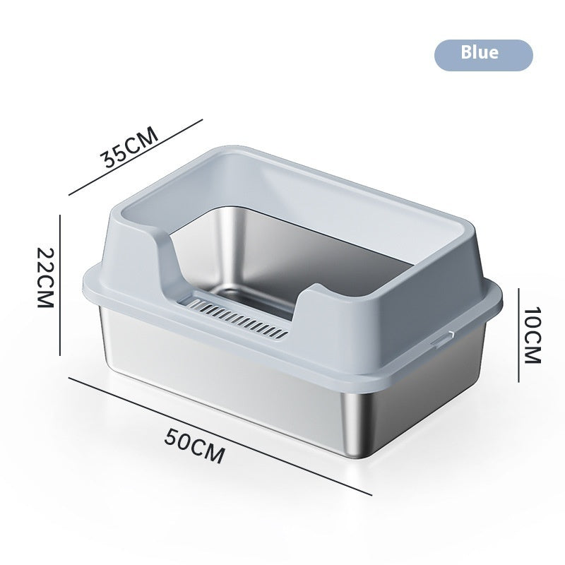 KFX-7606845 Deep Semi-Closed Stainless Steel Cat Litter Box with Various Height Options