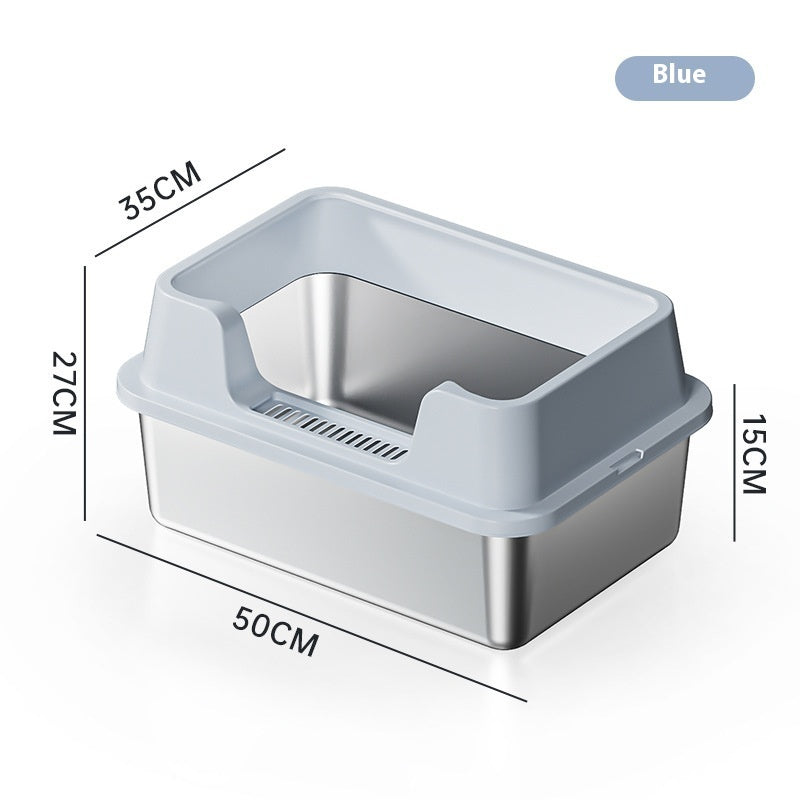 KFX-7606845 Deep Semi-Closed Stainless Steel Cat Litter Box with Various Height Options