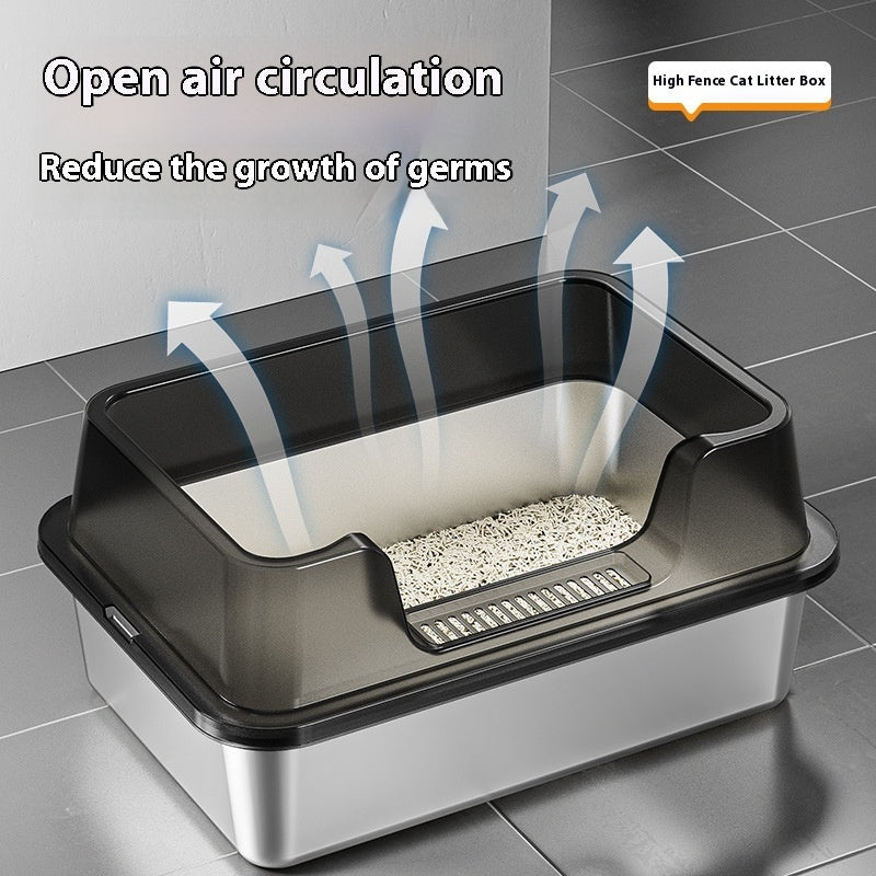 KFX-7606845 Deep Semi-Closed Stainless Steel Cat Litter Box with Various Height Options