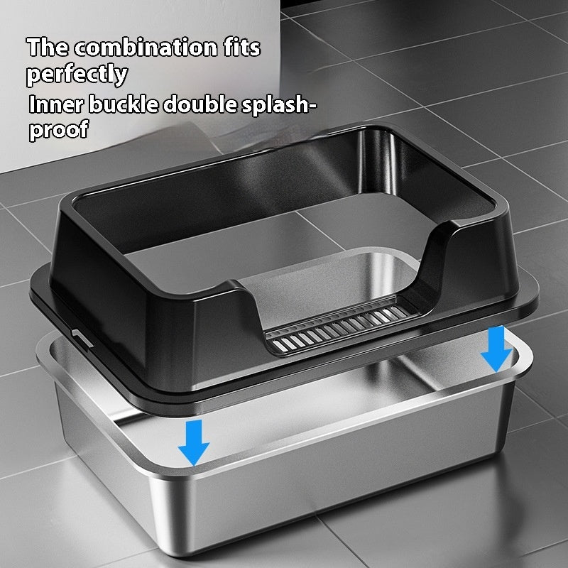 KFX-7606845 Deep Semi-Closed Stainless Steel Cat Litter Box with Various Height Options