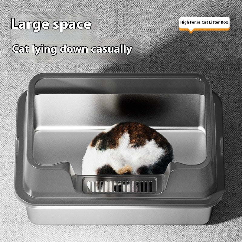 KFX-7606845 Deep Semi-Closed Stainless Steel Cat Litter Box with Various Height Options