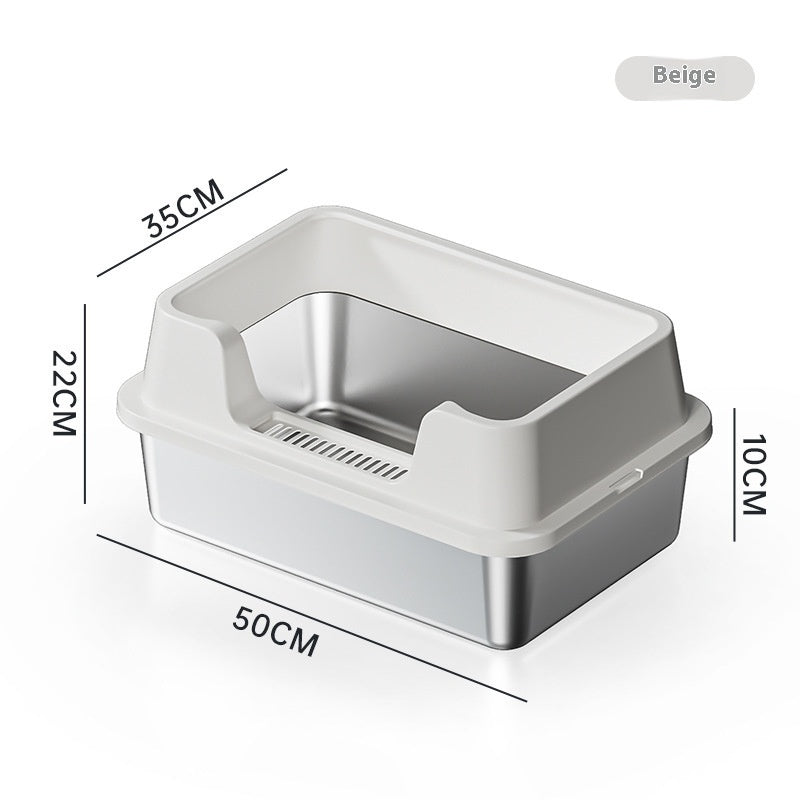 KFX-7606845 Deep Semi-Closed Stainless Steel Cat Litter Box with Various Height Options