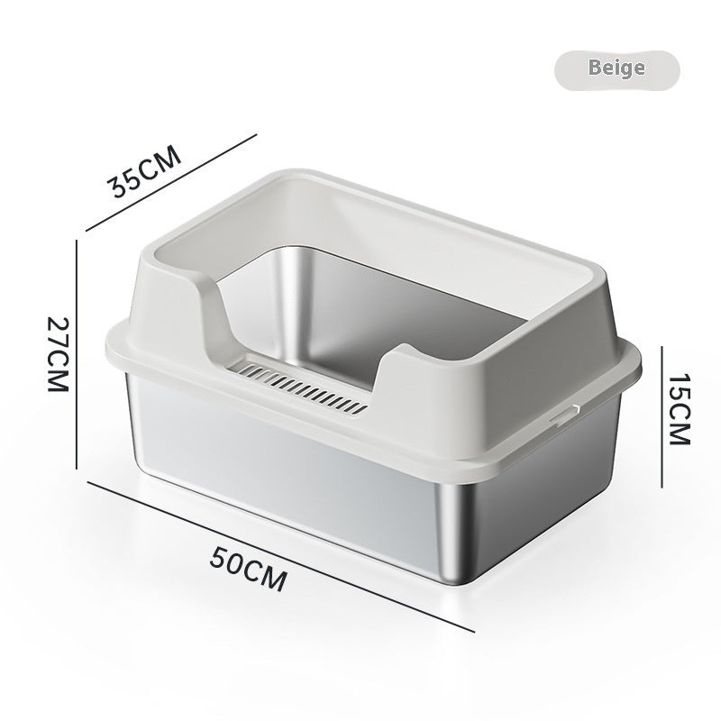 KFX-7606845 Deep Semi-Closed Stainless Steel Cat Litter Box with Various Height Options