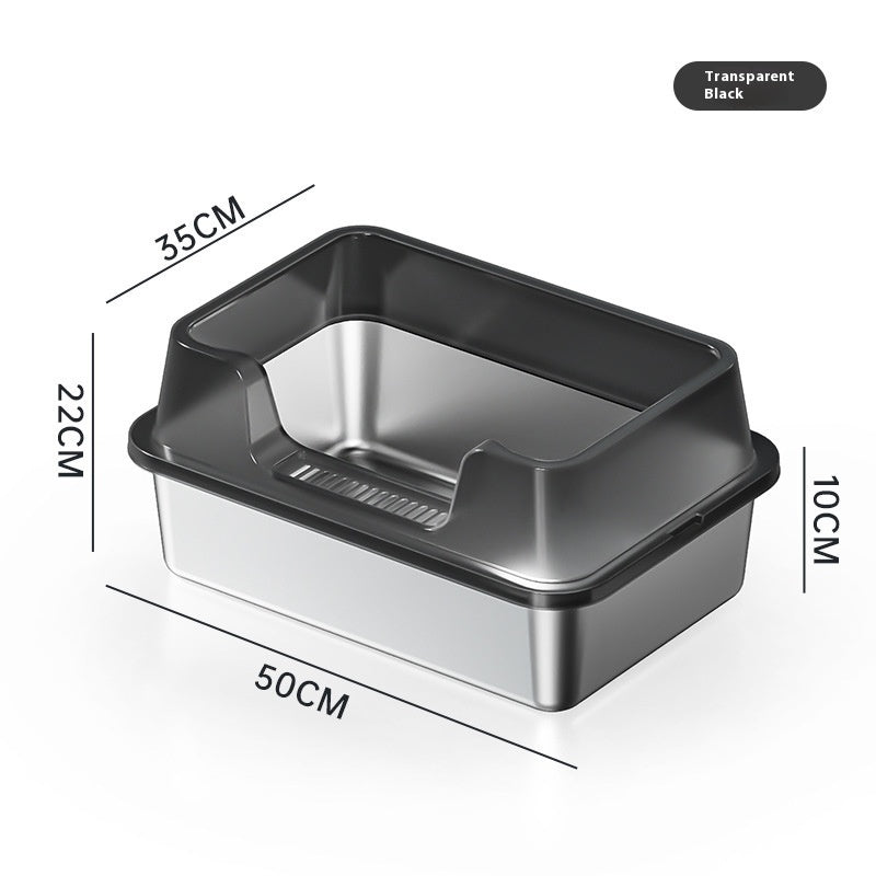 KFX-7606845 Deep Semi-Closed Stainless Steel Cat Litter Box with Various Height Options