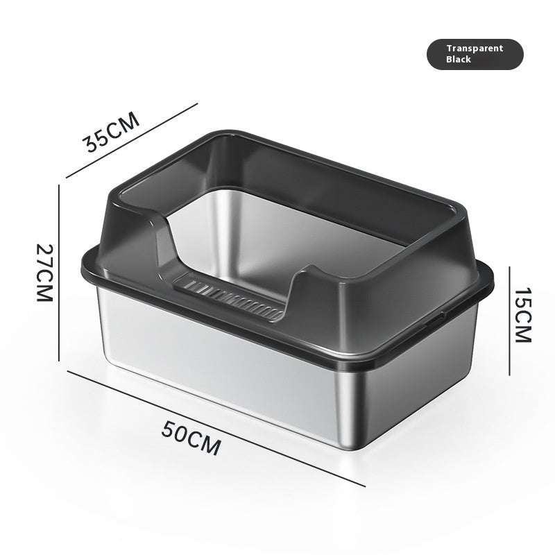 KFX-7606845 Deep Semi-Closed Stainless Steel Cat Litter Box with Various Height Options