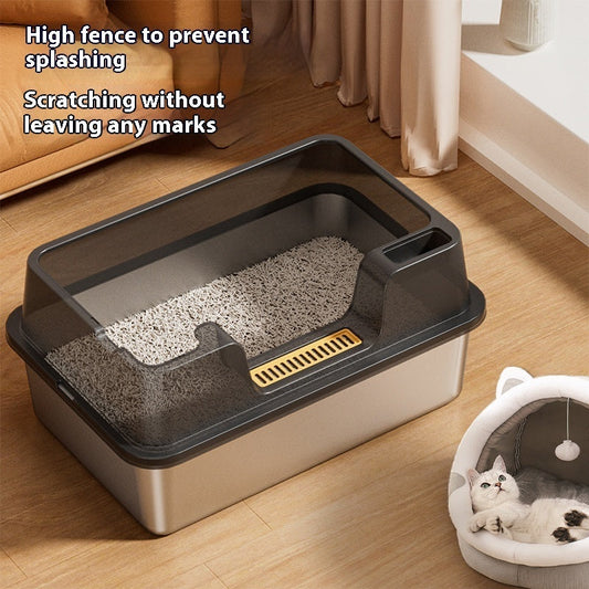KFX-7606845 Deep Semi-Closed Stainless Steel Cat Litter Box with Various Height Options
