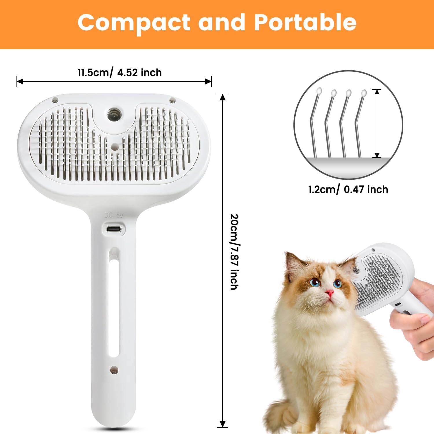 KFX-7608765 3-in-1 Pet Steam Brush with Water Mist Spray for Grooming and Shedding, Self-Cleaning Design for Cats and Dogs