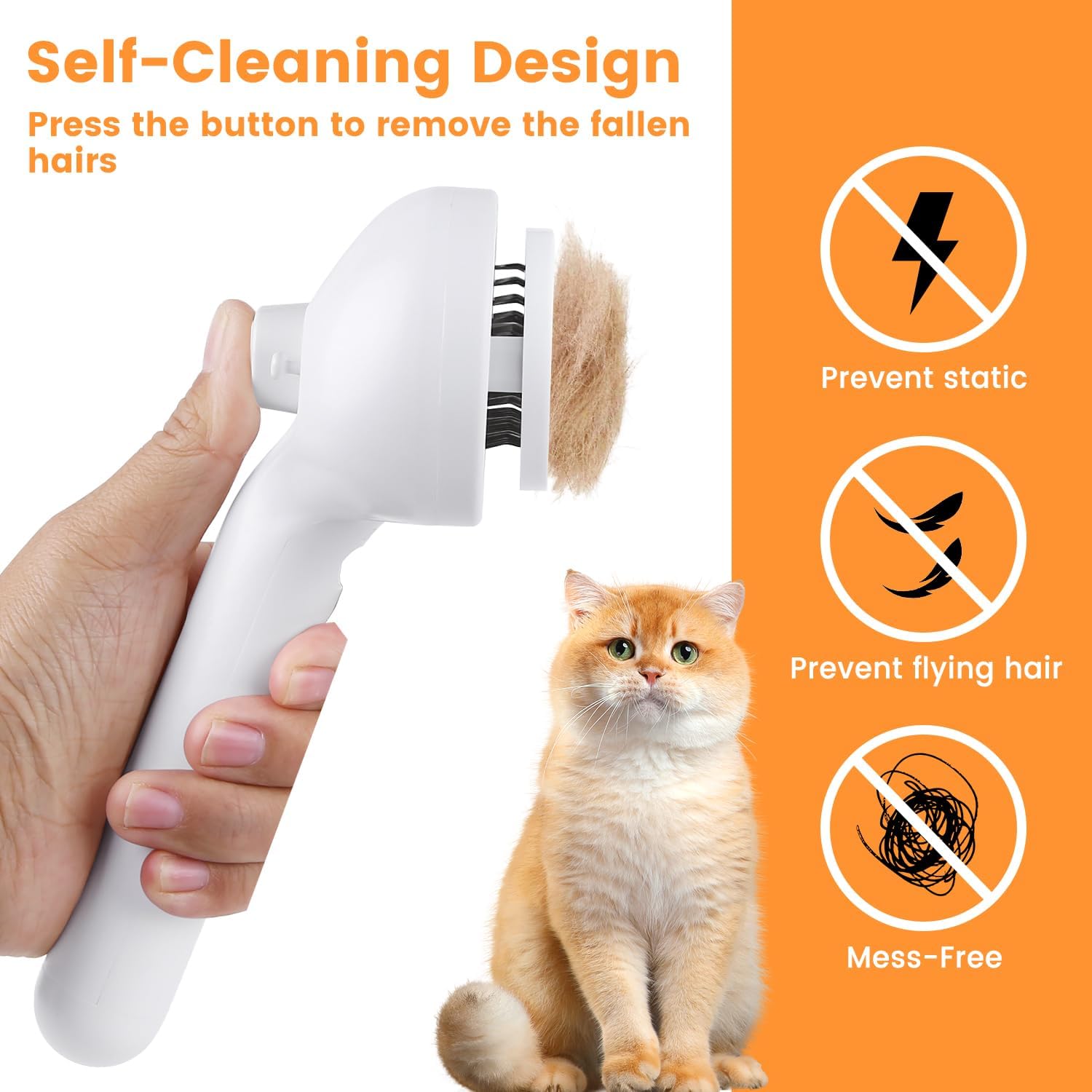 KFX-7608765 3-in-1 Pet Steam Brush with Water Mist Spray for Grooming and Shedding, Self-Cleaning Design for Cats and Dogs