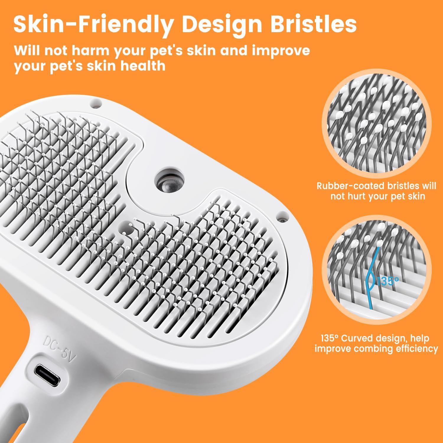 KFX-7608765 3-in-1 Pet Steam Brush with Water Mist Spray for Grooming and Shedding, Self-Cleaning Design for Cats and Dogs