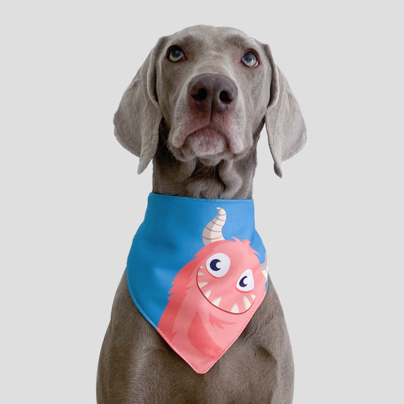 KFX-7610557 Adjustable Pet Saliva Triangle Scarf for Dogs and Cats - Little Monster Series, Waterproof Three-Layer Fabric, Four Seasons Wear