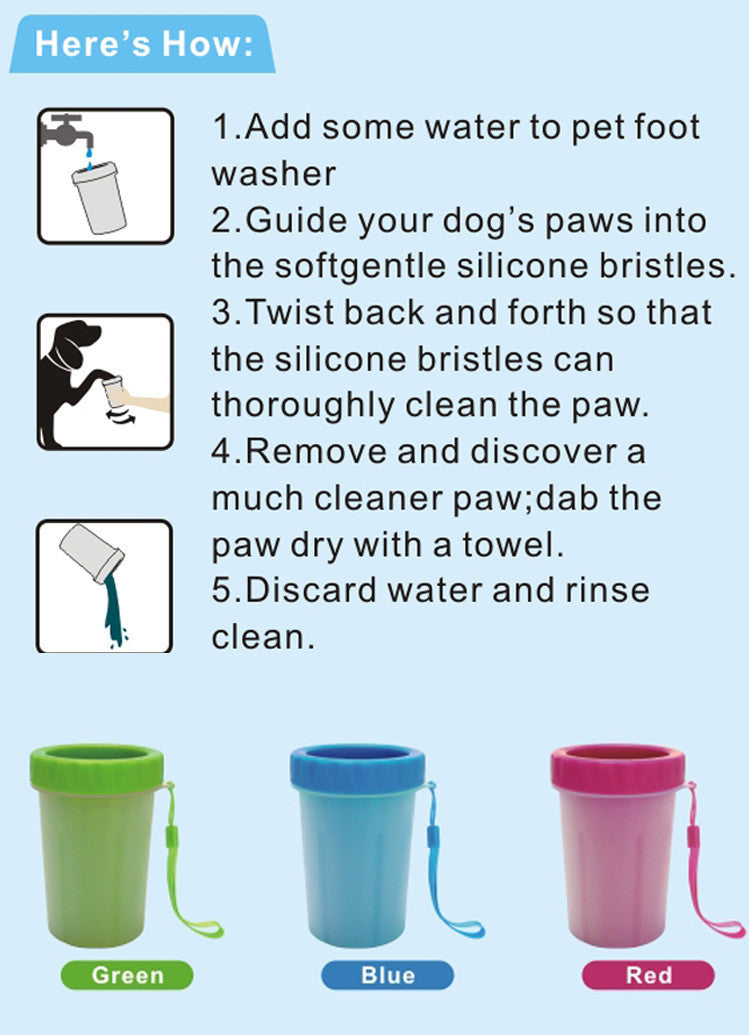 KFX-7610813 Dog Paw Cleanser with Soft Silicone Bristles and Flat Bottle Mouth in Pink, Blue, and Green