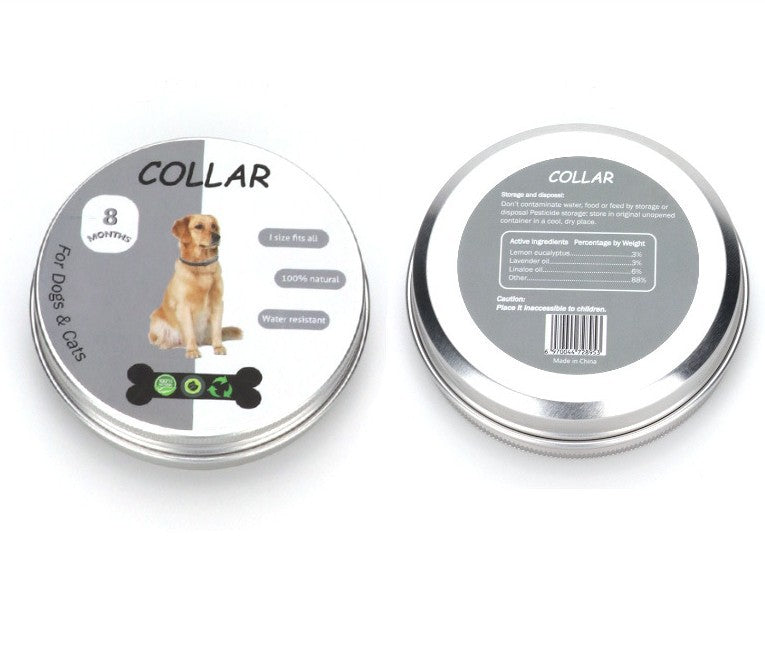 KFX-7610941 Adjustable Flea-Repellent Collar for Cats and Dogs in Yellow, Black, White, and Gray