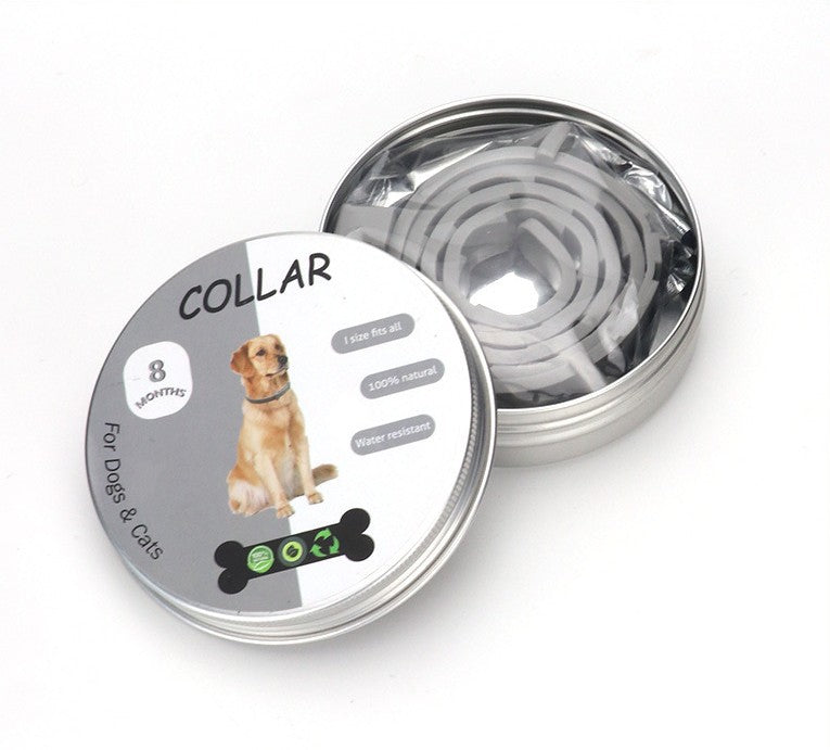 KFX-7610941 Adjustable Flea-Repellent Collar for Cats and Dogs in Yellow, Black, White, and Gray
