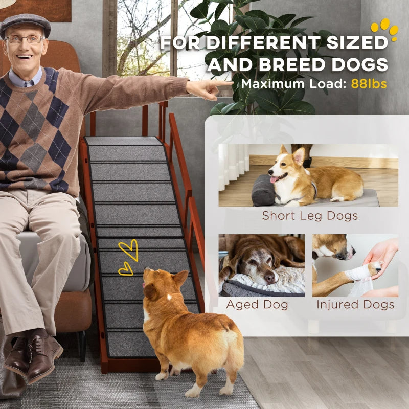 KFX-7614397 Wooden Dog Ramp with Removable Guardrails, Non-Slip Carpet Surface, 73 Long, Suitable for Pets Up to 88 lbs