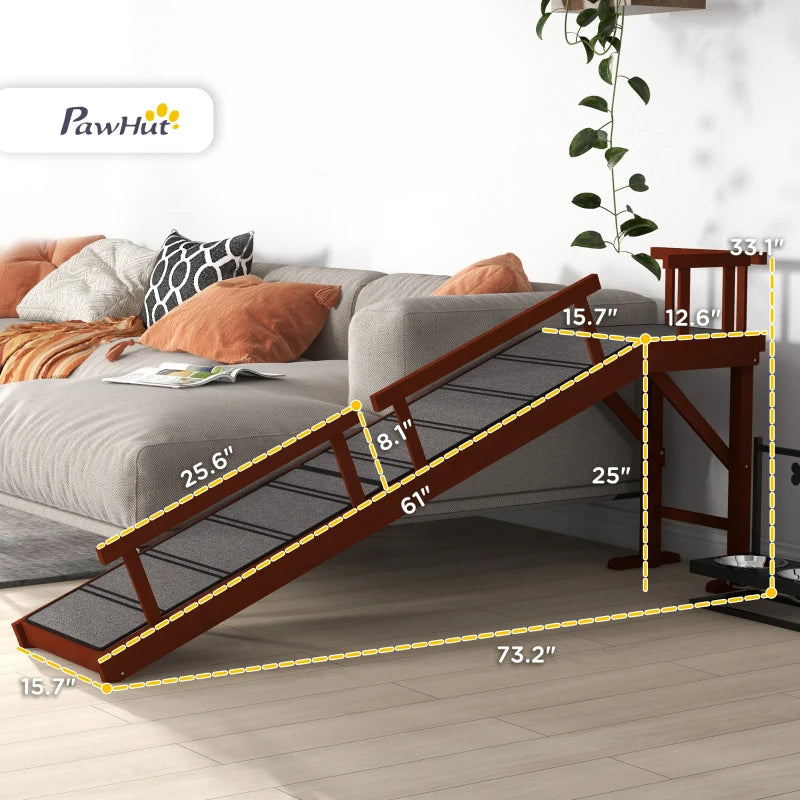 KFX-7614397 Wooden Dog Ramp with Removable Guardrails, Non-Slip Carpet Surface, 73 Long, Suitable for Pets Up to 88 lbs